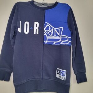 Kids Jordan Blue Color Block Crew Neck Sweatshirt Size S 8-10 Years